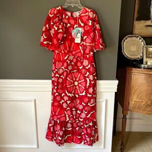 Rhode x Target NWT Red Zinnia Floral Bell Sleeve Midi Dress Size 6